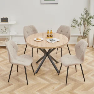 4 - Piece Dining Chairs + Round Dining Table, Modern Round Dining Table Set With Upholstered Chairs, For Family And Cafe Use