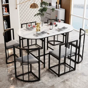 Rosahqnda six-chair dining table set, dining room table and chair set, modern dining table combination