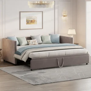 Superaly 90x200cm Extendable Upholstered Sofa Bed, Living Room Sofa, Double Bed, Space-Saving Design, Suitable for Living Room and Bedroom