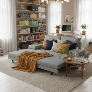 Couch-bed 3-seater in fabric, stretch bed (180x cm) with slaty box, 2 Cushions included