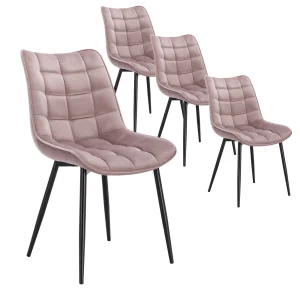 4PCs/Set Faux Leather/Fabric/Velvet/Linen Kitchen Chair Dining Chairs Stable Metal Legs Upholstered Seat Kitchen Furniture