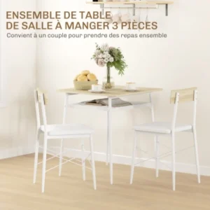 3 Pieces Dining Set 70x70cm Table with Built-in Leather 3cm Padded ChairsCoatedSteel Frame Space Saving Kitchen Dining Furniture