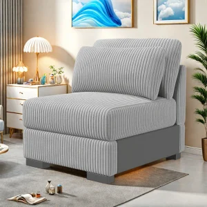 Foldable sofa bed, convertible sofa bed – beanbag sofa, recliner, play sofa, sleeper chair with cushions, comfortable plush corduroy 1-seater sofa, armchair for bedroom & living room, grey