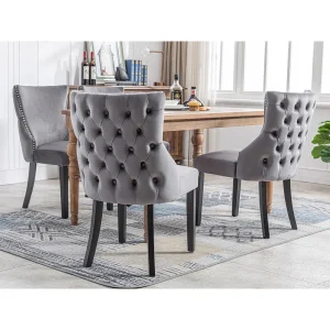 Esszimmer chairs, 4-room set, Upholsted kitchen chairs, high-backs, beefings made of solid wood, linen structure, upholsted sets, fair for food room, living room and office room, gray
