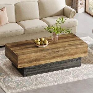 Tribesigns 55-Inch Farmhouse Wood Coffee Table, Rustic Large Rectangle Tea Table, Vintage Center Table for Living Room