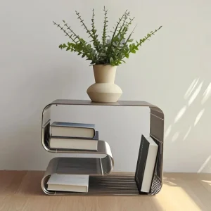 Modern Scandinavian Metal Coffee Table - Sleek Minimalist Living Room Furniture with Magazine & Book Storage Side Table
