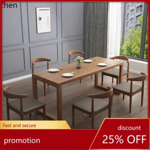 CZ Solid Wood Dining Table and Chair Set for Home Use, Small Apartment Dining Table, Cherry Wood Living Room Long Table