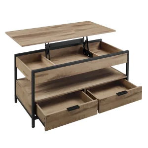 VASAGLE Lift Top Coffee Table, Living Room Table, with Storage Drawers, Hidden Compartments, and Open Shelf