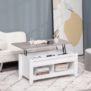 HOMCOM lifting coffee table with 2 compartments living room dining room 105x50x49 cm
