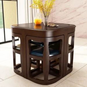 Solid Wood Dining Table Set Minimalist Premium Design Space-saving Hidden Solid Wood Dining Furniture for Small Family Home