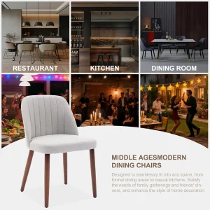 Wooden Dining Chairs Set of 2, Upholstered Kitchen Dining Room Chairs with Padded Seat and Wood Legs, Modern Fabric Side Dinner