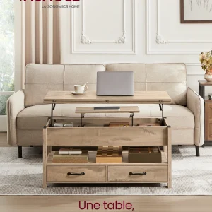 Coffee Table, Lift-up Coffee Table, Gas Lift, 2 Drawers and 3 Compartments Under the Top, 1 Open Compartment
