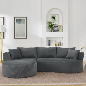 Leisure armchair, soft padded recliner, 3 sets of compressed sofas, left recliner + 2 sets, arc-shaped design, soft fabric