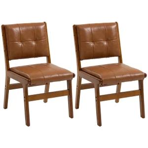 HOMCOM Pack de 2 Sillas de Comedor Tapizadas en PU Asiento Acolchado Patas de Madera para Salón Marrón