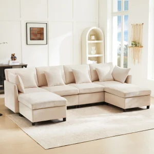 Modular sofa, U-shaped/L-shaped, 2 stools and 6 pillows, modern cashmere fabric sofa, living room sofa, apartment sofa