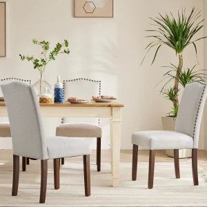 JHK Dining Chairs Padded Backrest Set Of 2 Thickened Sponge Cushion Upholstered Fabric Kitchen Chairs With Nailhead Trim Home