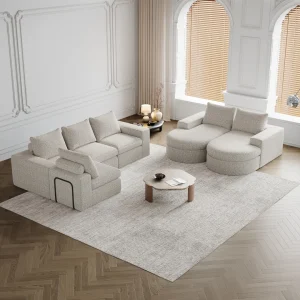 fully compresses the living room sofa, modular combination sofa set With curved elements and a reclining chair