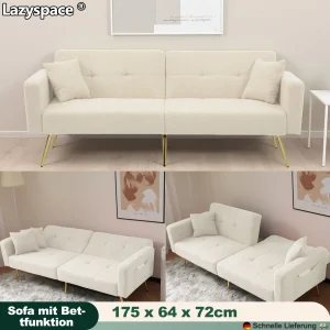 Lazyspace Velvet Living Room Sofa with Bed Function Adjustable Angle Backrest Modern Sofa Bed with Cushions and Side Pockets