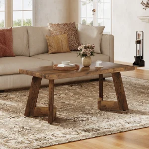 Tribesigns Coffee Table, Farmhouse Center Table with V-Shaped Legs, 47.2 x 23.6 Inches Rectangle Living Room Tables, Easy to Ass
