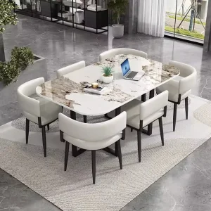 -+Hot Selling Modern Extendable Dining Room Set 1 Table And 6 Chairs For House Restaurant Bar Office Apartment Luxury Furniture