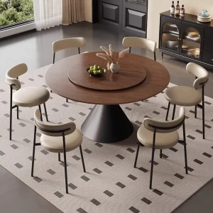 Modern Luxury Solid Wood Round Dining Table Chair Set 4 6 8 Seater Living Room Restaurant Rotating Black Furniture Designs