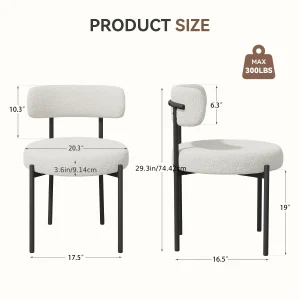 Set of 2 Dining Chair Round Curved Back and Thick Cushion Comfortable Wide Seat Metal Legs Local Warehouse Kitchen Chair