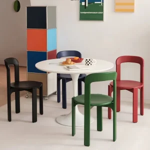 Rey Chair Nordic Beech Solid Wood Plywood Dining Stackable Vintage Curved Backrest Swiss Chair