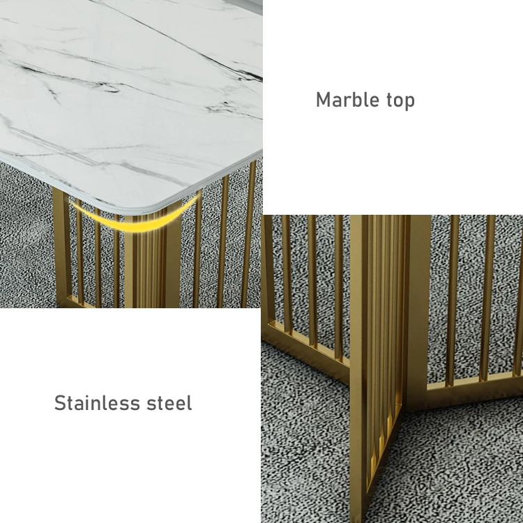 Luxury Dining Room Furniture Dining Table and Chair Set with Gold Stainless Steel Frame and Leather Fabric Chairs - Image 5